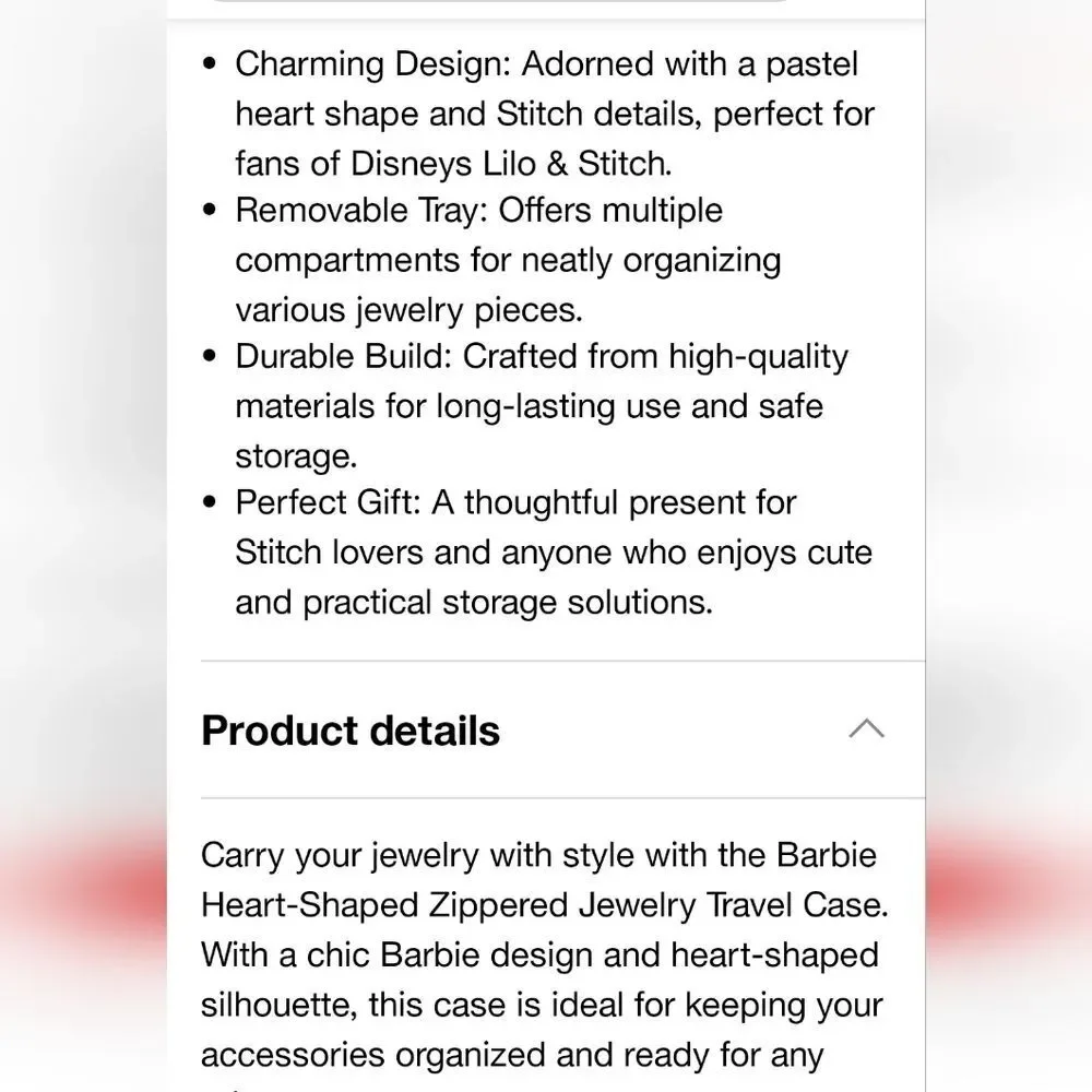 Barbie Heart-Shaped Zippered Jewelry Travel Case‎